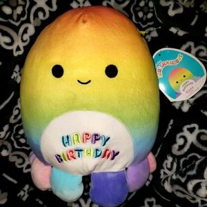 Squishmallow 8: Elodie the Rainbow Octopus HAPPY BIRTHDAY SQUAD kellytoy NWT